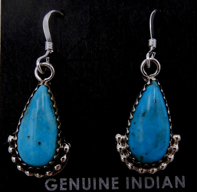 Navajo small turquoise and sterling silver tear drop dangle earrings