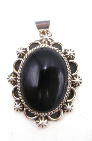 Navajo onyx and sterling silver pendant