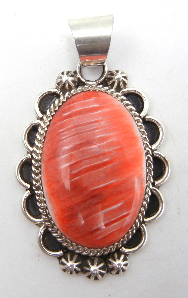 Navajo red spiny oyster shell and sterling silver pendant