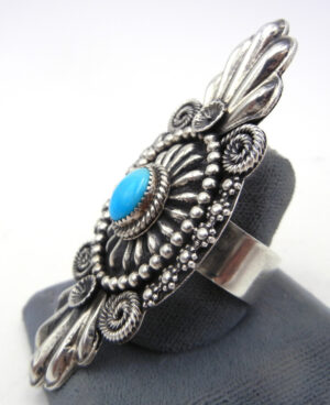 Navajo Hemerson Brown Sterling Silver and Turquoise Large Adjustable Ring