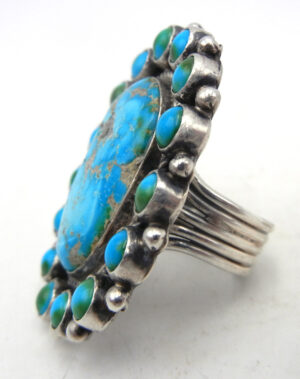 Navajo Large Sonoran Gold Turquoise and Sterling Silver Cluster Ring