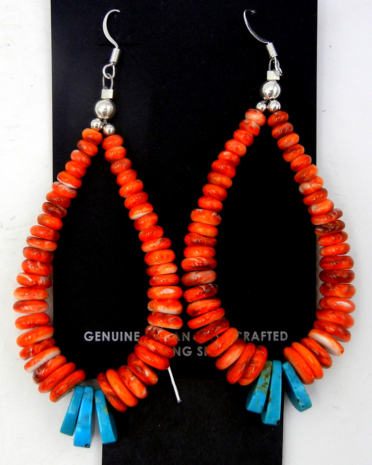 Santo Domingo red spiny oyster shell and turquoise jacla earrings by Lupe Lovato