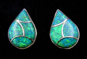 Zuni green lab opal and sterling silver tear drop post earrings