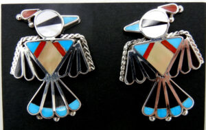 Zuni multi-stone and sterling silver inlay thunderbird post earrings
