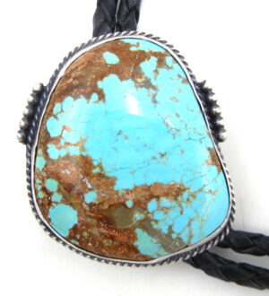 Navajo #8 turquoise and sterling silver bolo tie by Mary Vandever