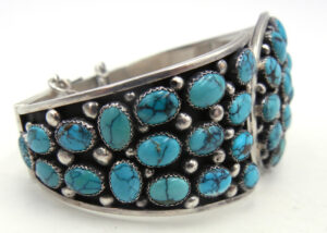 Navajo Mark Yazzie Turquoise and Sterling Silver Cluster Link Bracelet