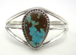 Navajo turquoise and sterling silver cuff bracelet by Elroy Chavez
