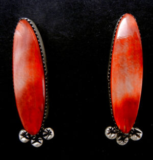 Navajo red spiny oyster shell and sterling silver post earrings by Selina Warner