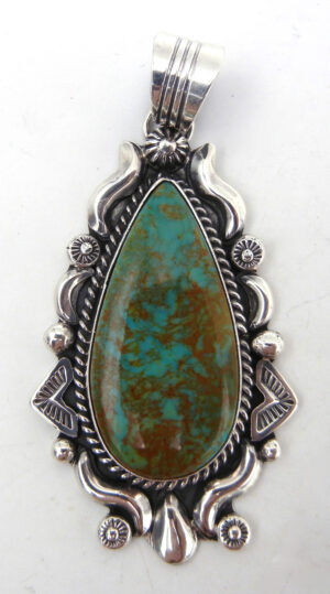 Navajo green turquoise and sterling silver pendant by Will Denetdale