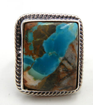 Navajo rectangular turquoise and sterling silver ring