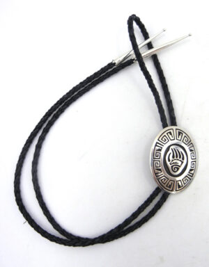 Navajo sterling silver overlay bear paw and weather pattern bolo tie by Sonny Gene