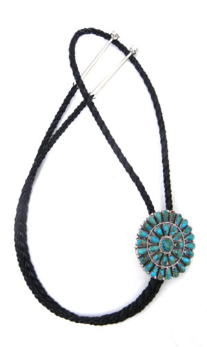 Navajo turquoise and sterling silver cluster bolo tie by Ophelia Moses