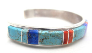 Navajo Helena Jim Multi-Stone and Sterling Silver Channel Inlay Cuff Bracelet