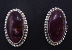 Navajo purple spiny oyster and sterling silver post earrings