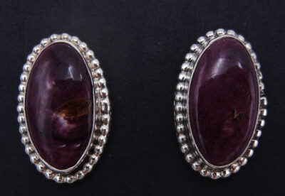 Navajo purple spiny oyster and sterling silver post earrings