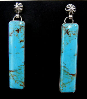 Navajo #8 turquoise and sterling silver rectangular post dangle earrings