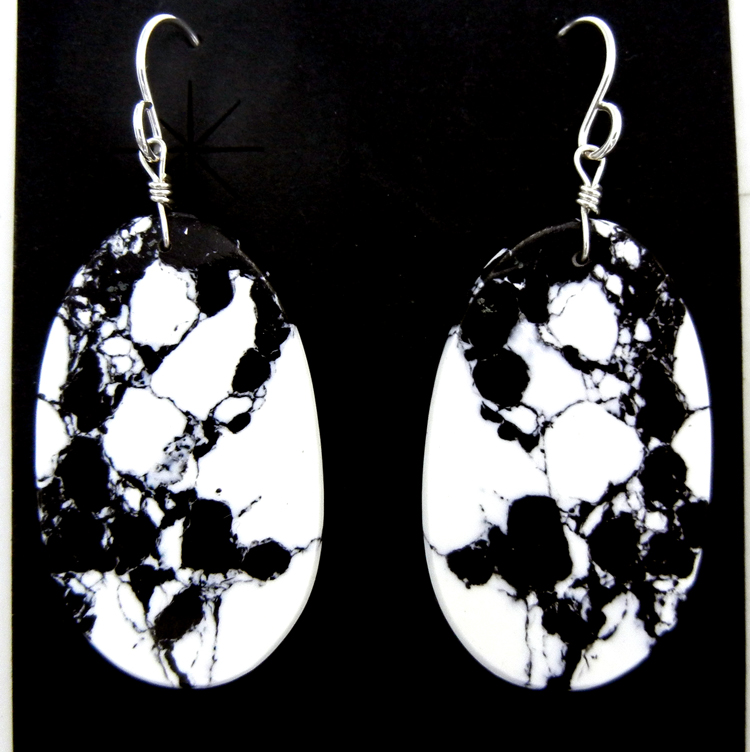 Santo Domingo White Buffalo slab earrings by Ronald Chavez