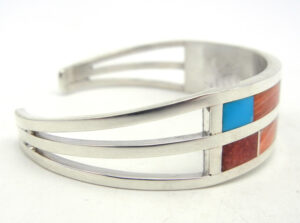 Zuni Multi-Stone Inlay and Sterling Silver Double Channel Inlay Cuff Bracelet