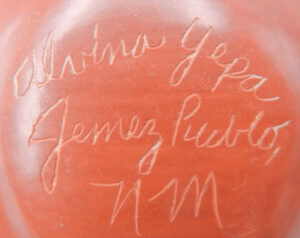 Jemez Alvina Yepa Red Polished and Etched Multi-Design Jar