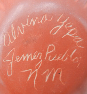 Jemez Alvina Yepa Handmade and Etched and Polished Melon Style Jar with Step Rim