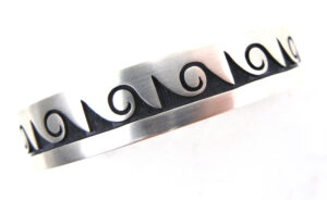Hopi sterling silver overlay wave/water pattern cuff bracelet