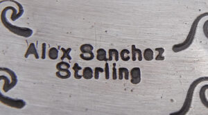 Navajo Alex Sanchez Sterling Silver Petroglyph Style Cuff Bracelet with Turquoise