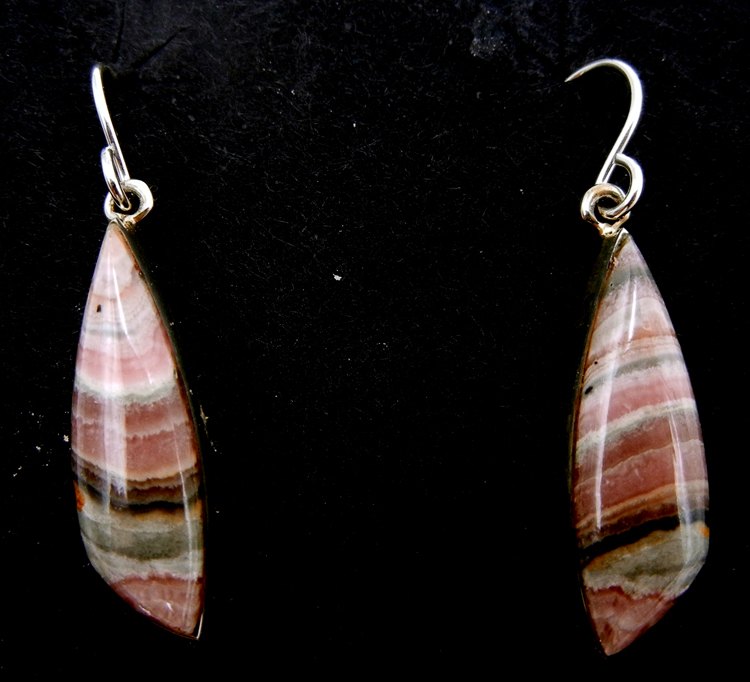 Navajo rhodochrosite and sterling silver dangle earrings