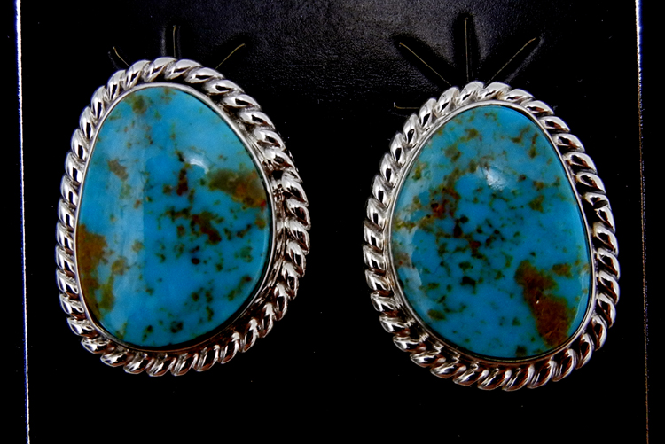 Navajo small turquoise and sterling silver post earrings