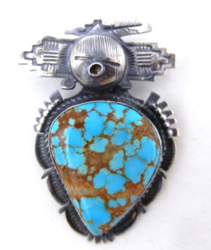 Navajo Bennie Ration #8 turquoise and brushed sterling silver maiden pendant