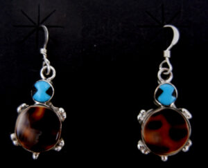Zuni multi-stone inlay and sterling silver turtle dangle earrings