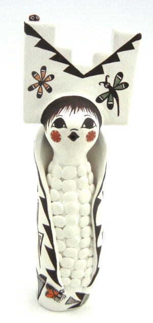 Acoma small handmade and hand painted polychrome corn maiden figurine by Judy Lewis