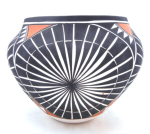 Acoma handmade and hand painted polychrome starburst design jar by Beverly Garcia