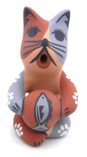 Jemez small seated cat figurine with ball by Darrick Tsosie