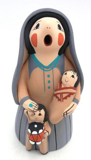 Jemez standing storyteller figurine with two children by Diane Lucero