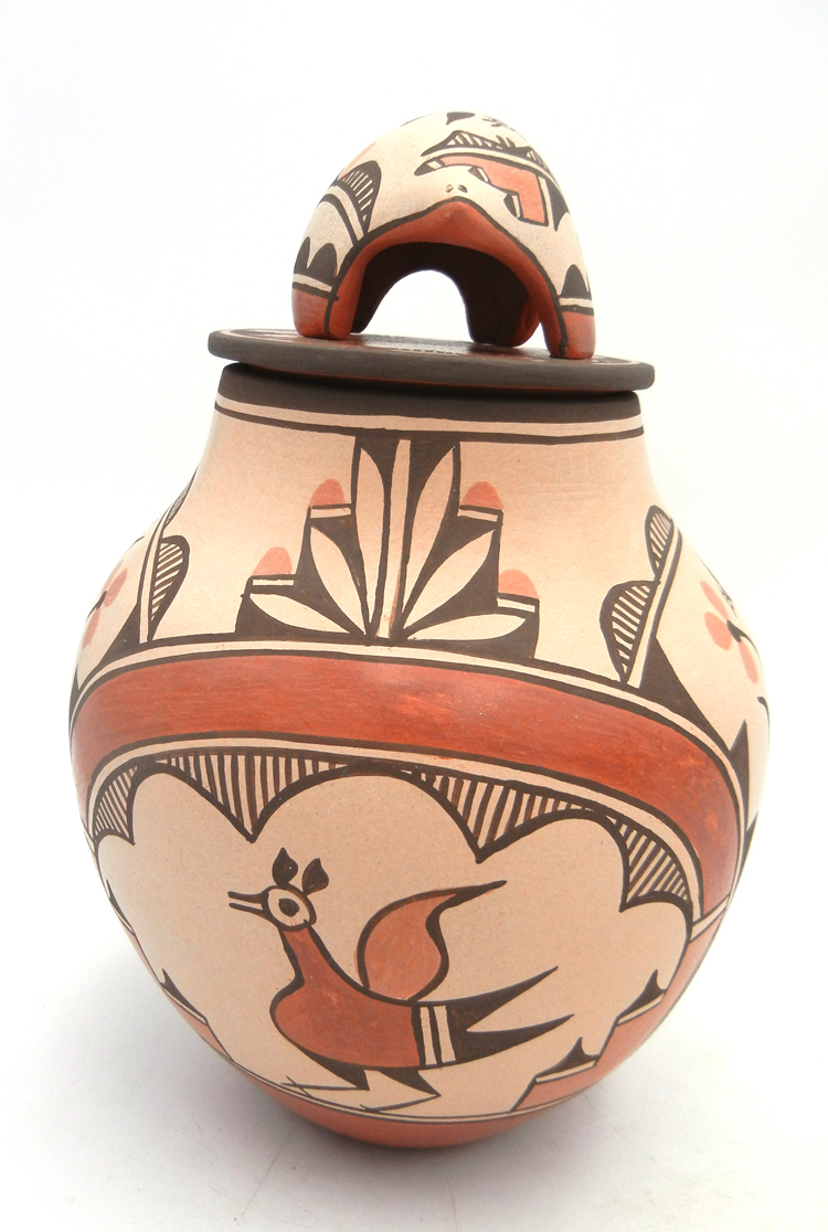Zia handmade and hand painted bird vase with bear lid by Elizabeth Medina