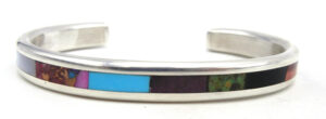 Navajo multi-stone and sterling silver channel inlay cuff bracelet by Larry Loretto
