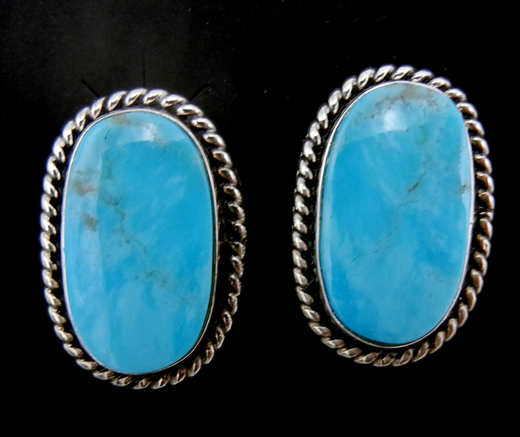 Navajo small oval and sterling silver post earrings