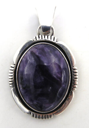 Navajo charoite and sterling silver pendant by Lonnie Willie