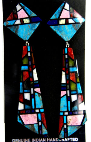 Santo Domingo multi-stone mosaic inlay post dangle earrings by Chris Nieto