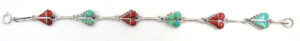 Zuni Green and Red Lab Opal and Sterling Silver Inlay Heart Link Bracelet