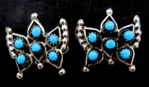 Zuni turquoise petit point and sterling silver butterfly earrings