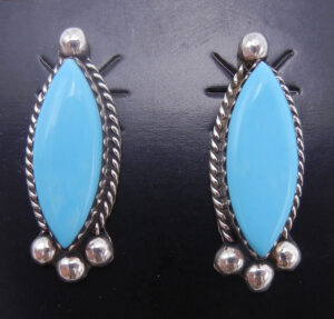 Zuni Sleeping Beauty turquoise and sterling silver rounded diamond post earrings
