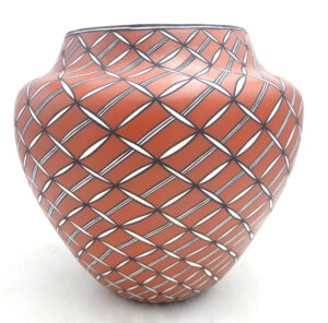 Acoma large handmade and hand painted polychrome butterfly pattern jar by Sharon Stevens.