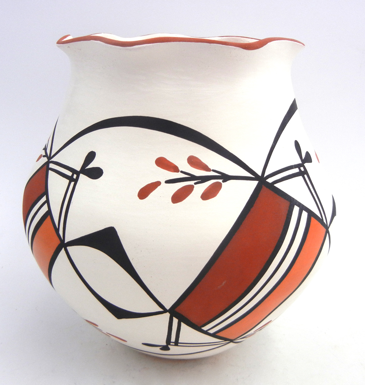 Acoma handmade and hand painted polychrome jar with scalloped rim by David Antonio