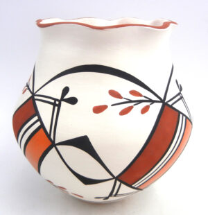 Acoma David Antonio Handmade and Hand Painted Polychrome Jar with Scalloped Rim