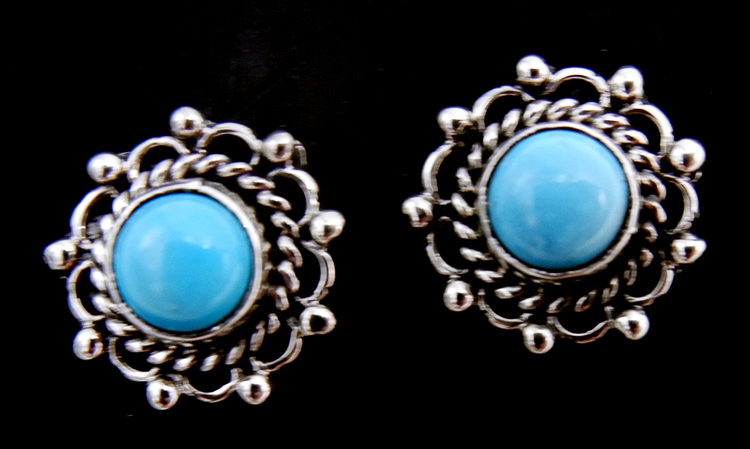 Navajo small turquoise and sterling silver post earrings