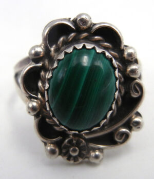 Navajo small malachite and sterling silver ring