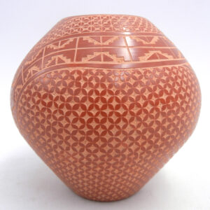 Jemez Wilma Baca Tosa Handmade Red Etched and Polished Multi-Design Jar