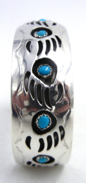 Navajo Pearlene Spencer Sterling Silver and Turquoise Shadowbox Bear Paw Cuff Bracelet