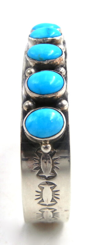 Navajo Turquoise and Sterling Silver Row Cuff Bracelet